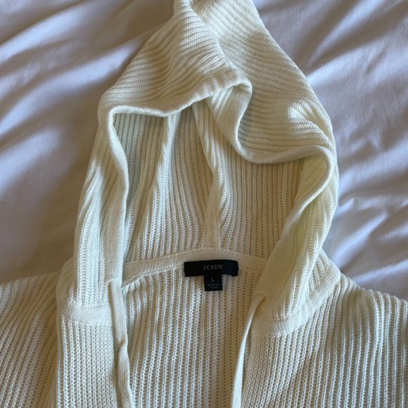 NWOT J.Crew Ribbed Cotton Cashmere Pullover Hoodie Sweater in Cream - L - Picture 5 of 6